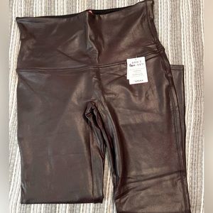 NWT Spanx leggings: Wine colored, faux leather